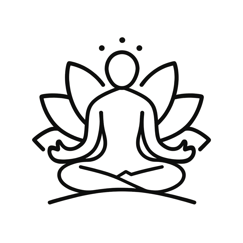 An illustration of a person in a yoga pose with their eyes closed and arms in a mudra.